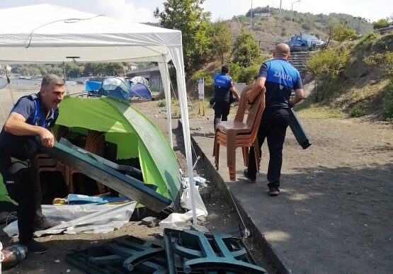 Merve Altı Plajı’nda Çadır Ve Baraka İşgalleri Kaldırıldı